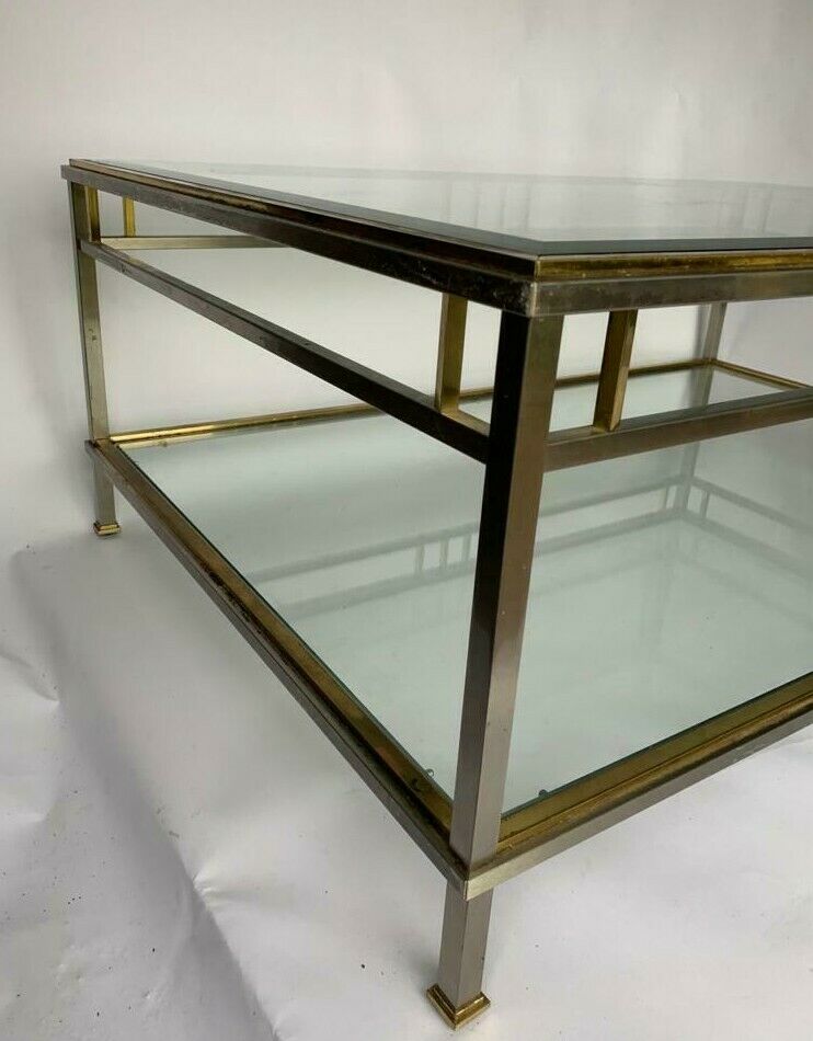 Coffee table 1970 home rings ramsay metal chrome dore 2 levels