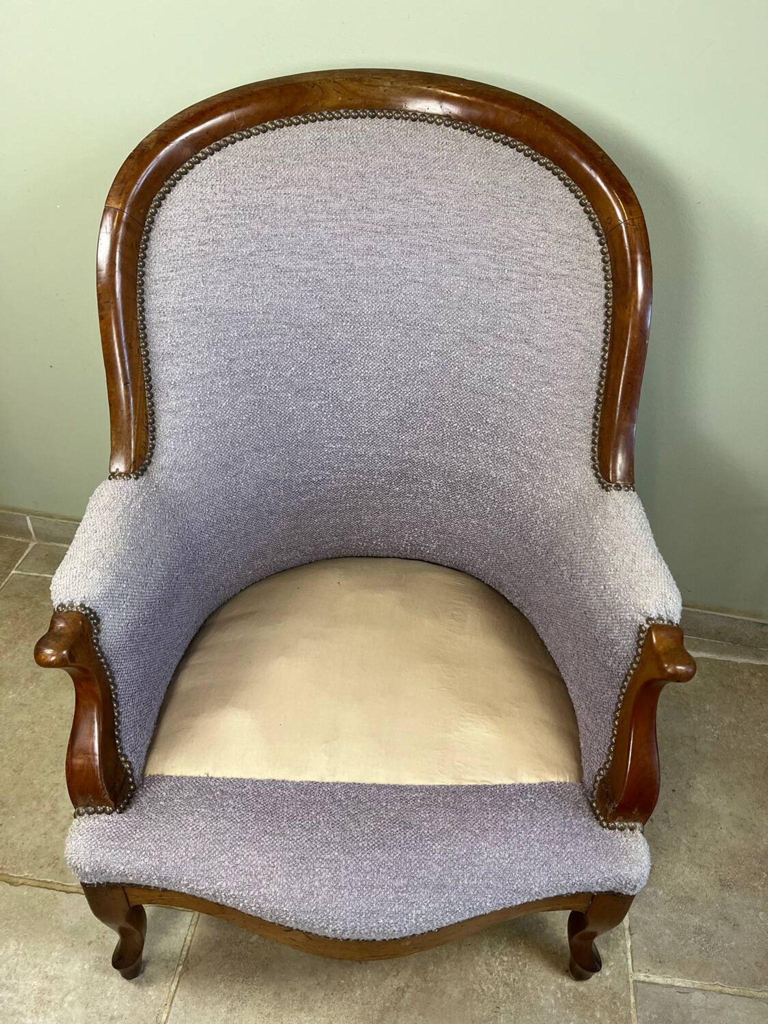 Louis Philippe armchair in wood and lilac fabric