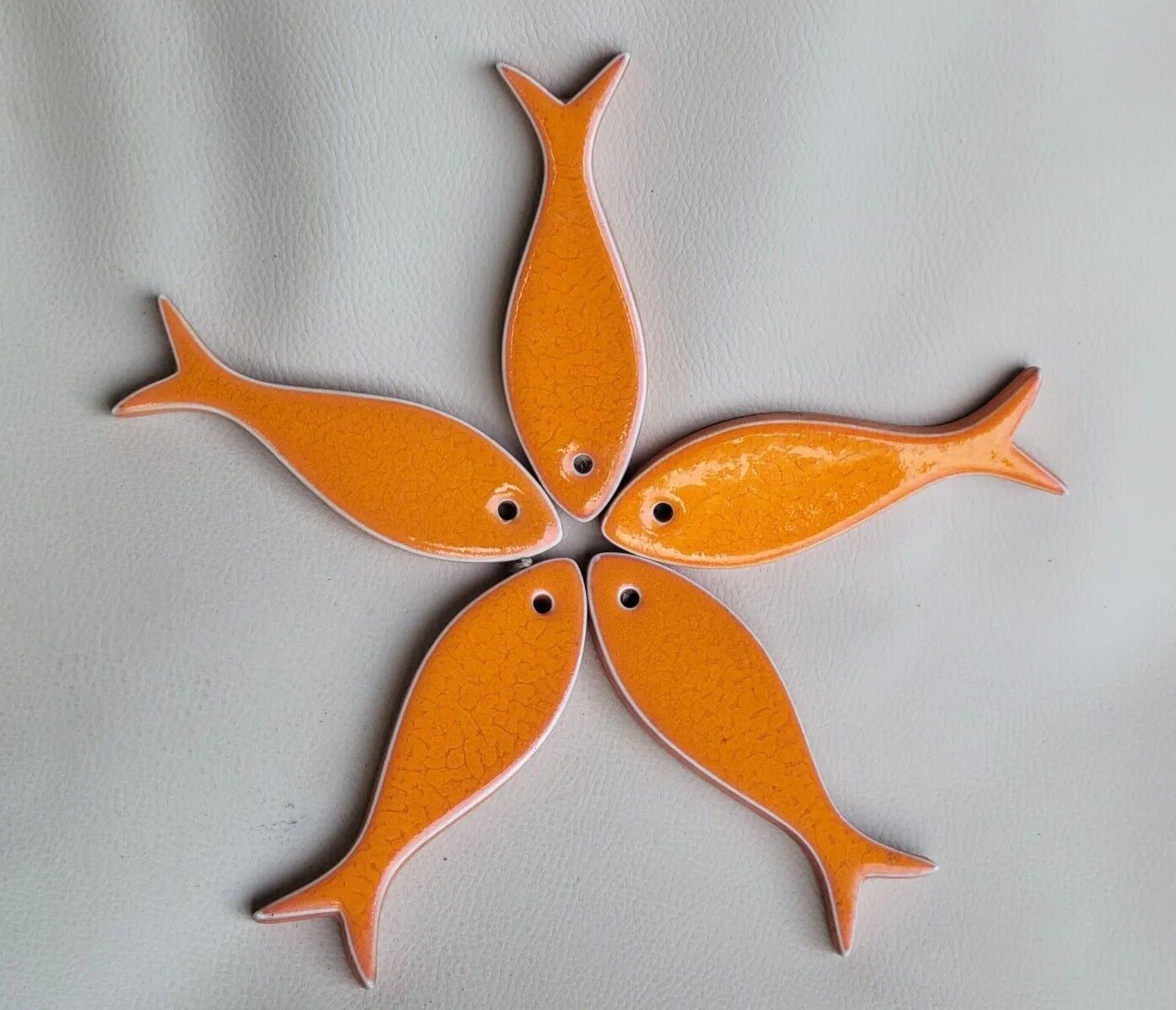 Orange glazed ceramic trifle 5 fish