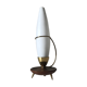 Lampe tripode teck et opaline vintage 1960