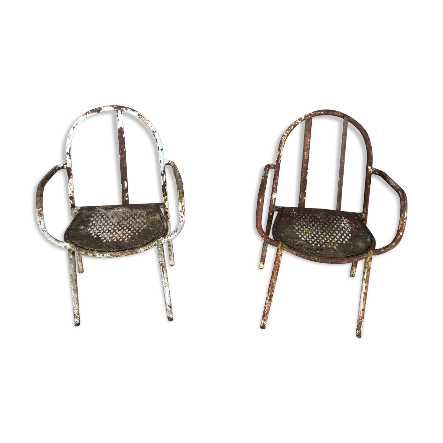 Pair of metal armchairs
