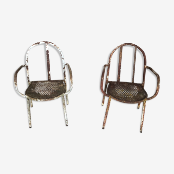 Pair of metal armchairs