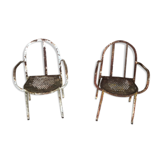 Pair of metal armchairs