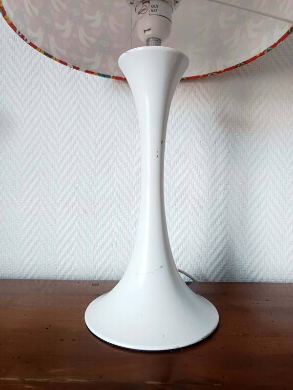 Lampe tulipe, abat-jour oiseaux orange, 1970