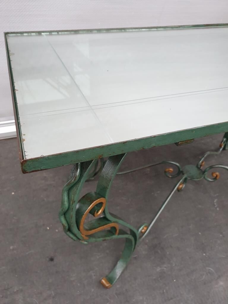 Neo-classical green laqué iron and gold mirror tray 1940