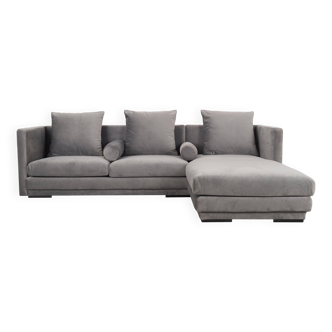 Silver velour corner sofa, Scandinavian design, 00s