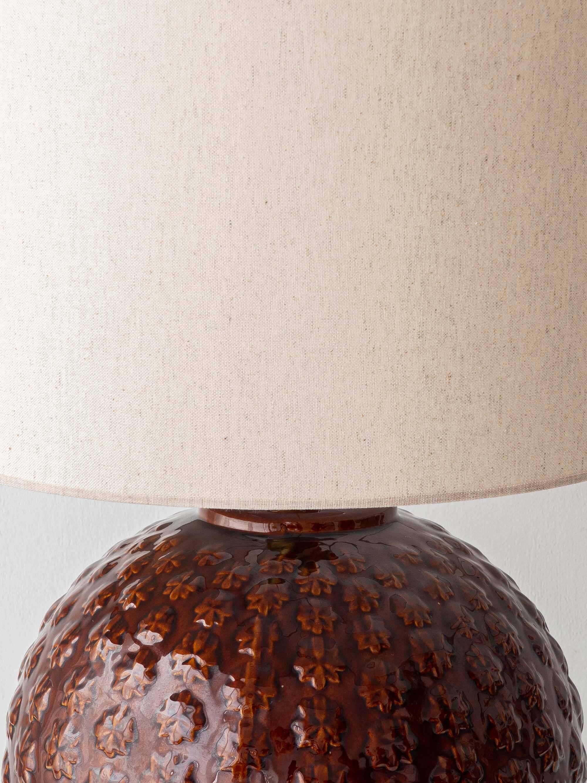 Large Ceramic Ball Table Lamp, Botanical Relief, Spain, circa 1960s