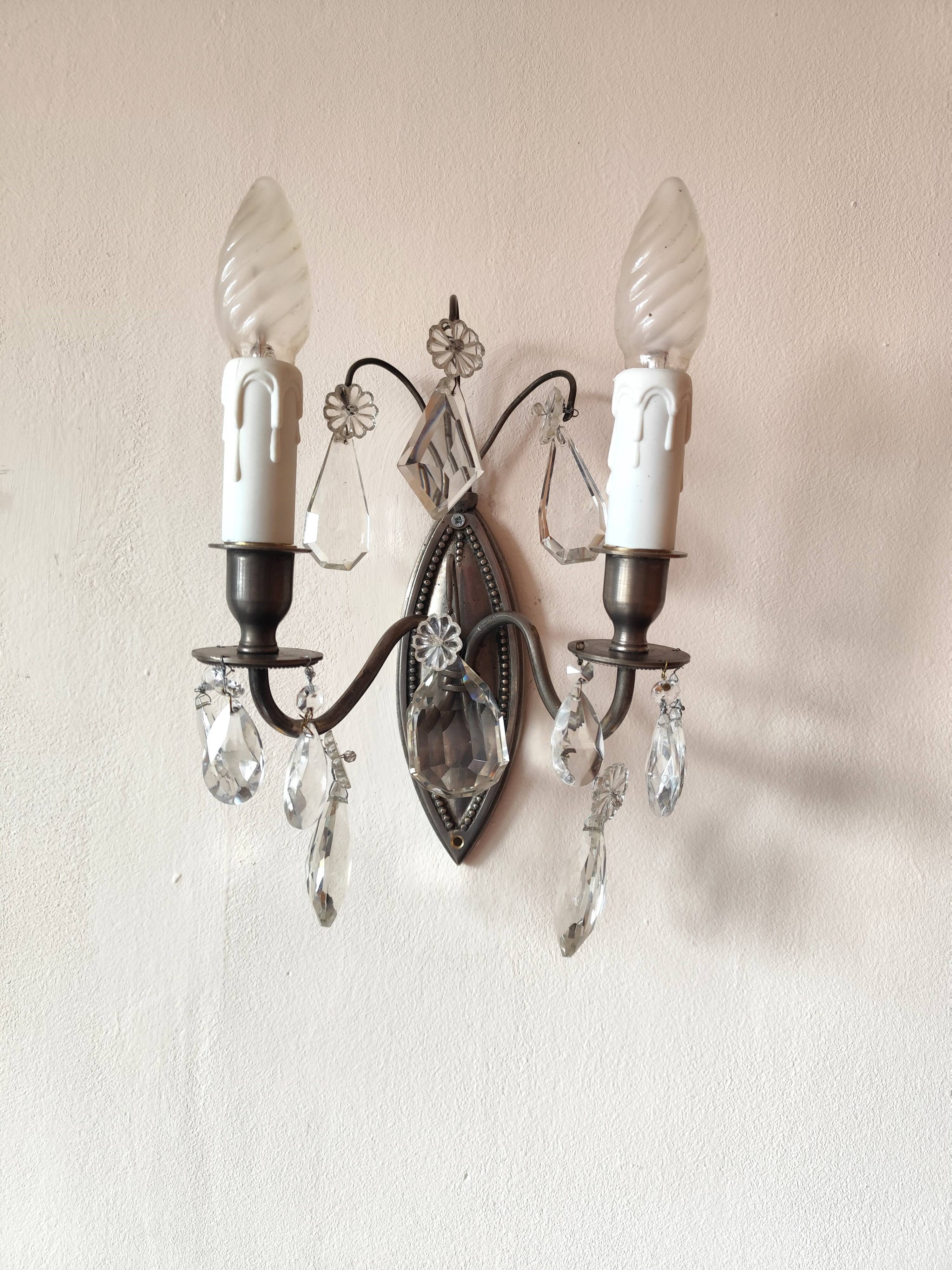 Wall light in tinned brass and crystal pendants - rococo light 2 lights