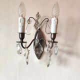 Wall light in tinned brass and crystal pendants - rococo light 2 lights