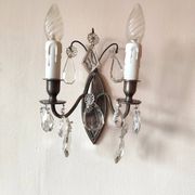 Wall light in tinned brass and crystal pendants - rococo light 2 lights