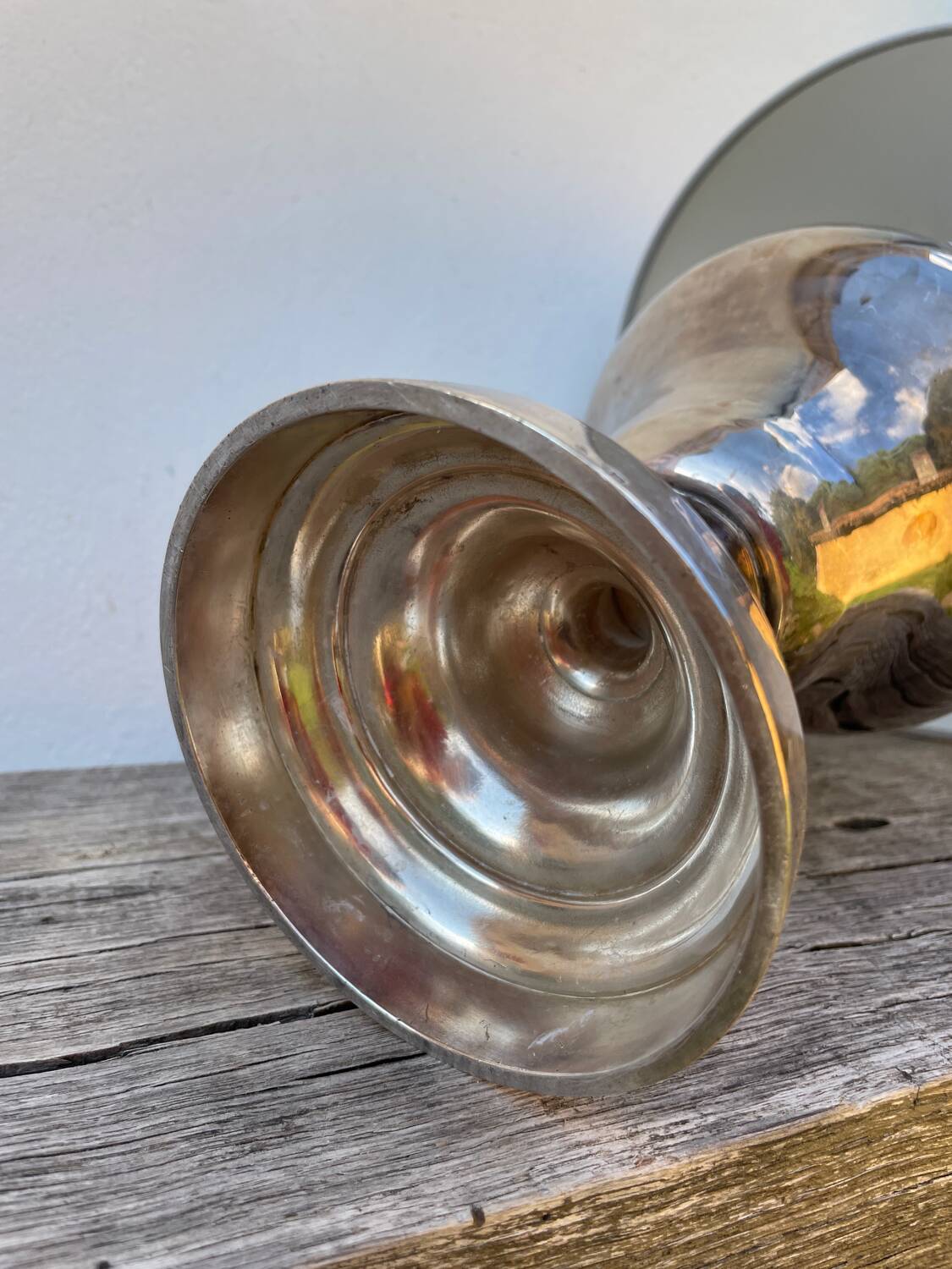 Large silver metal lamp with classic baluster o