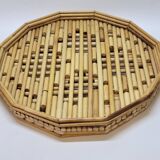 Rattan straw bamboo serving tray French vintage 70s