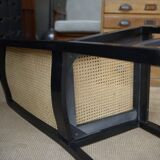 Set of 6 Vintage caned chairs in black lacquered wood, original 1970