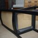 Set of 6 Vintage caned chairs in black lacquered wood, original 1970