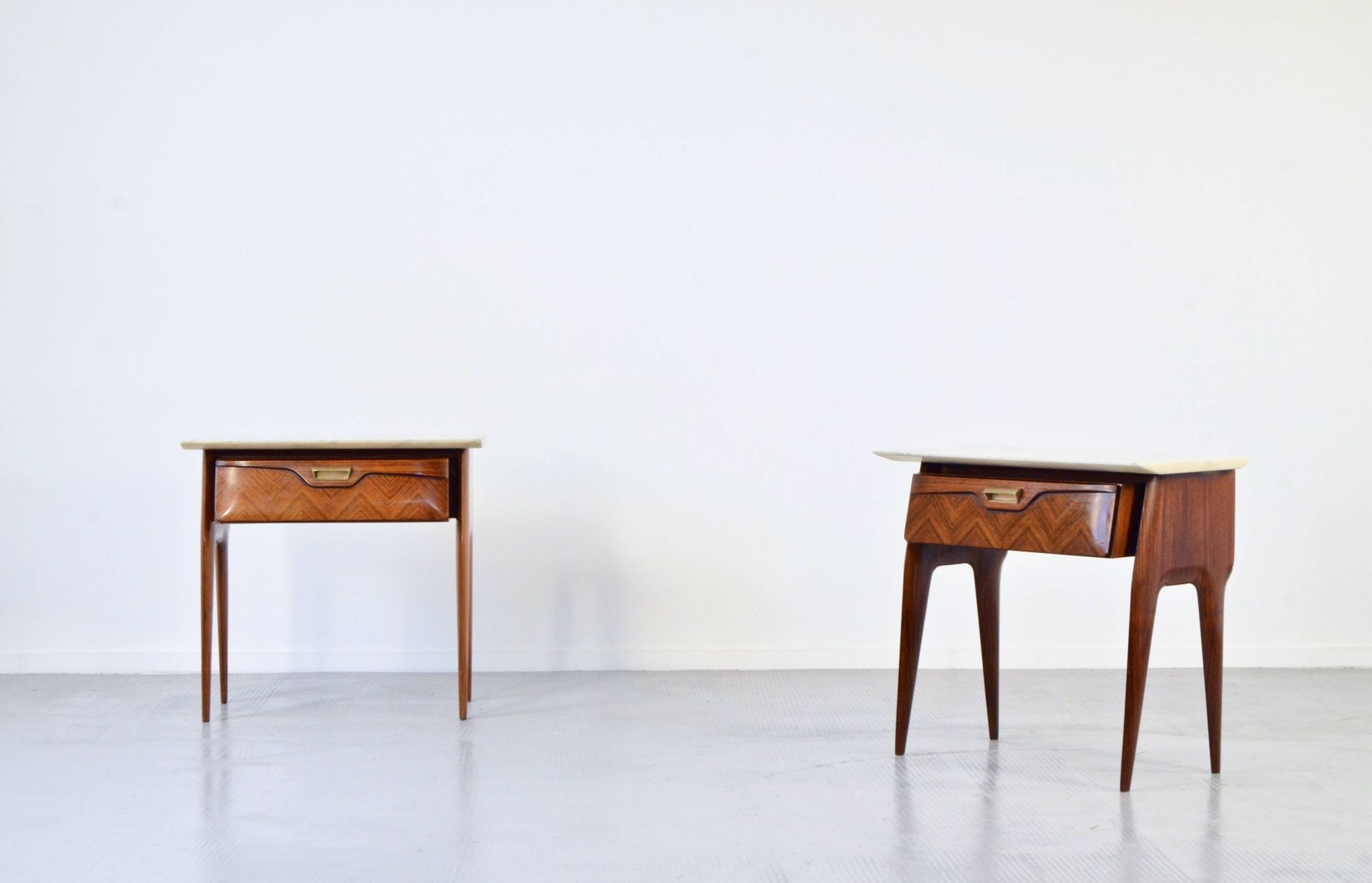 Set of 2 Italian Midcentury Rosewood and carrara bedsides tables