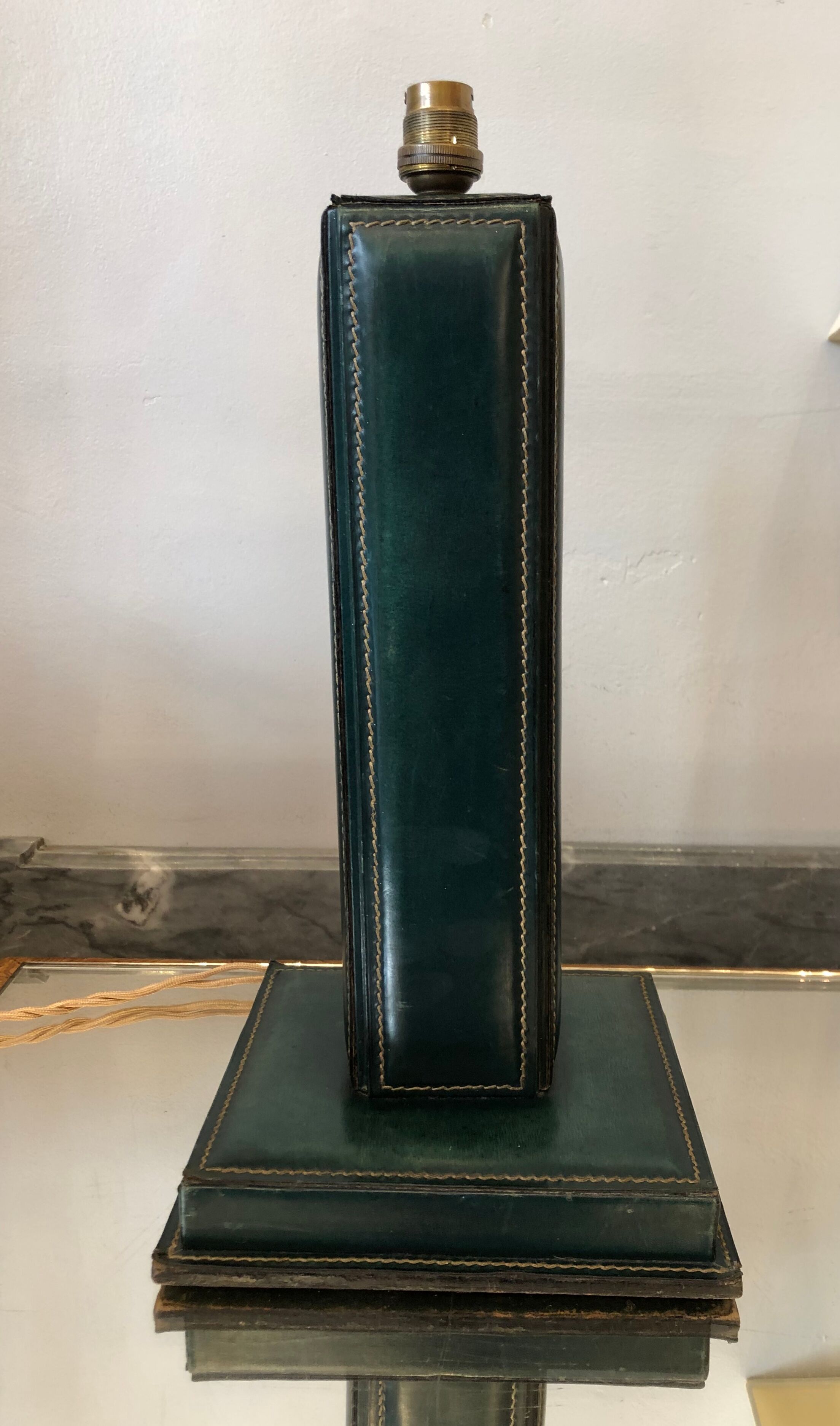 Green leather lamp base circa 1960