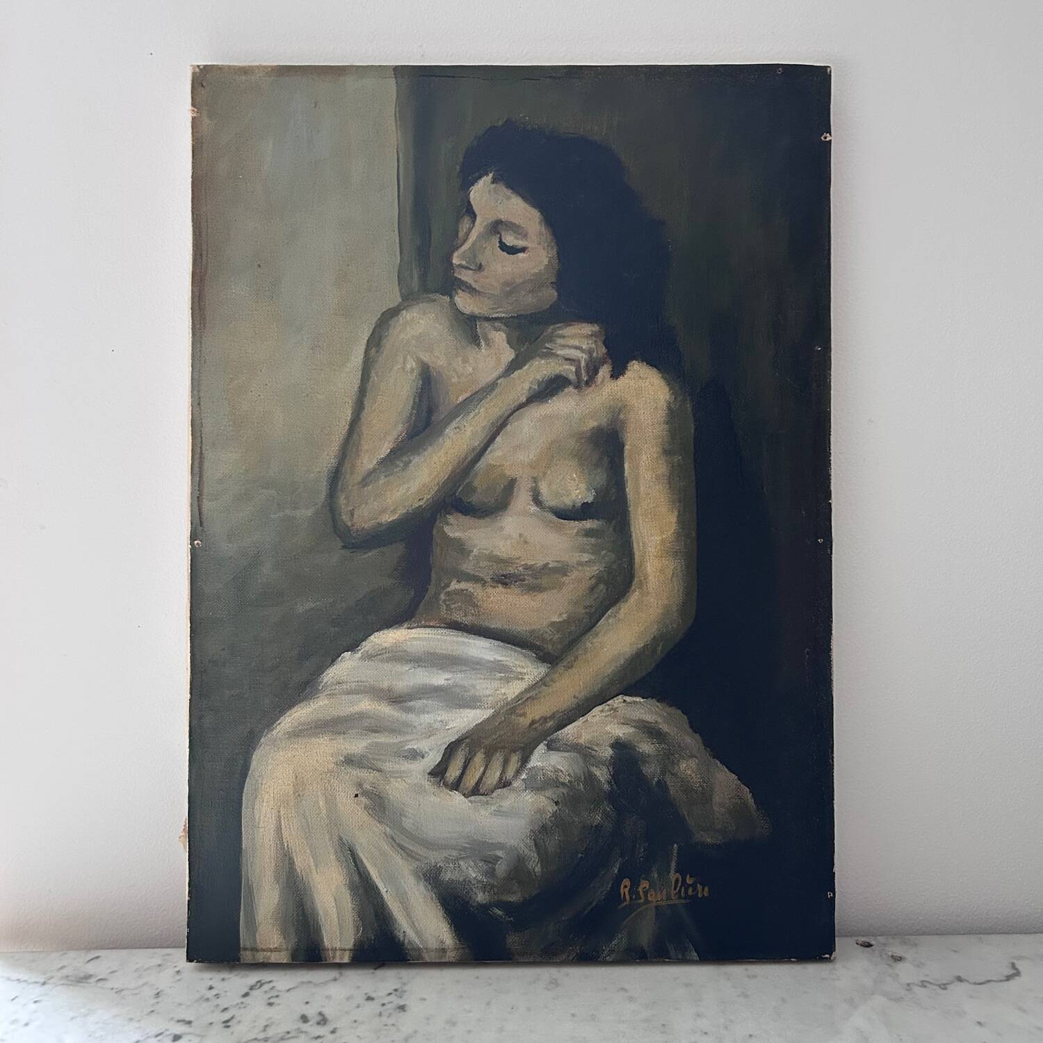 Brown female table signed R. Pauliere