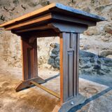 Vintage 1930s French bistro table – beech base, walnut top and nickel-plated stand