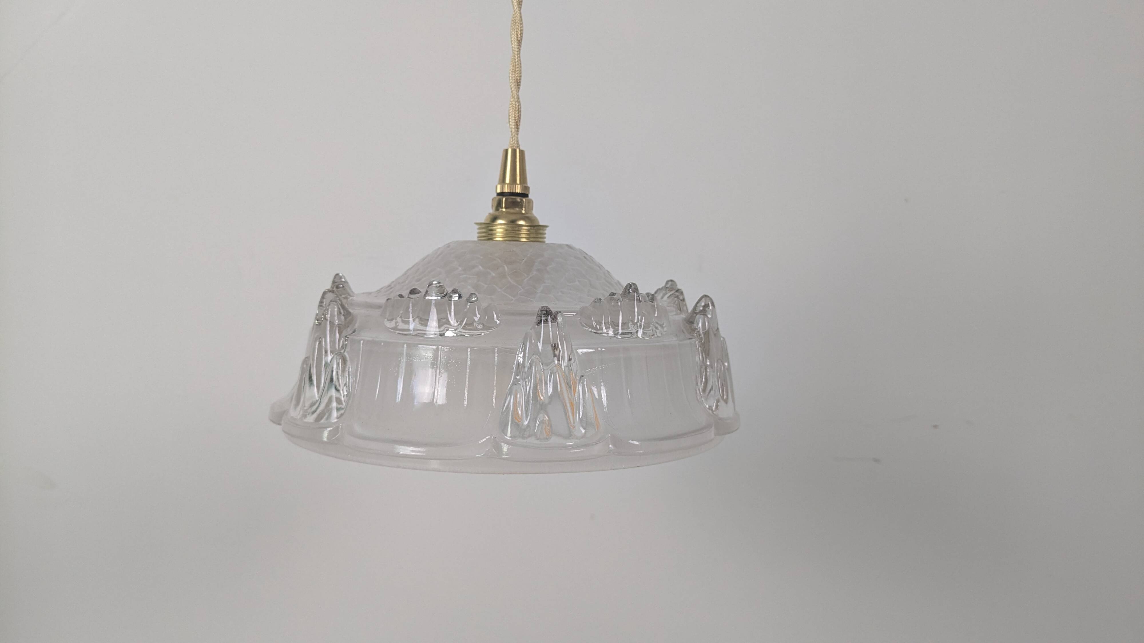 Vintage pendant light in molded glass and brass