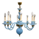 Statement French blue opaline glass chandelier with brass accents, 1960s