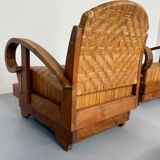 Set of 4 woven rattan armchairs, colonial style, 1950s