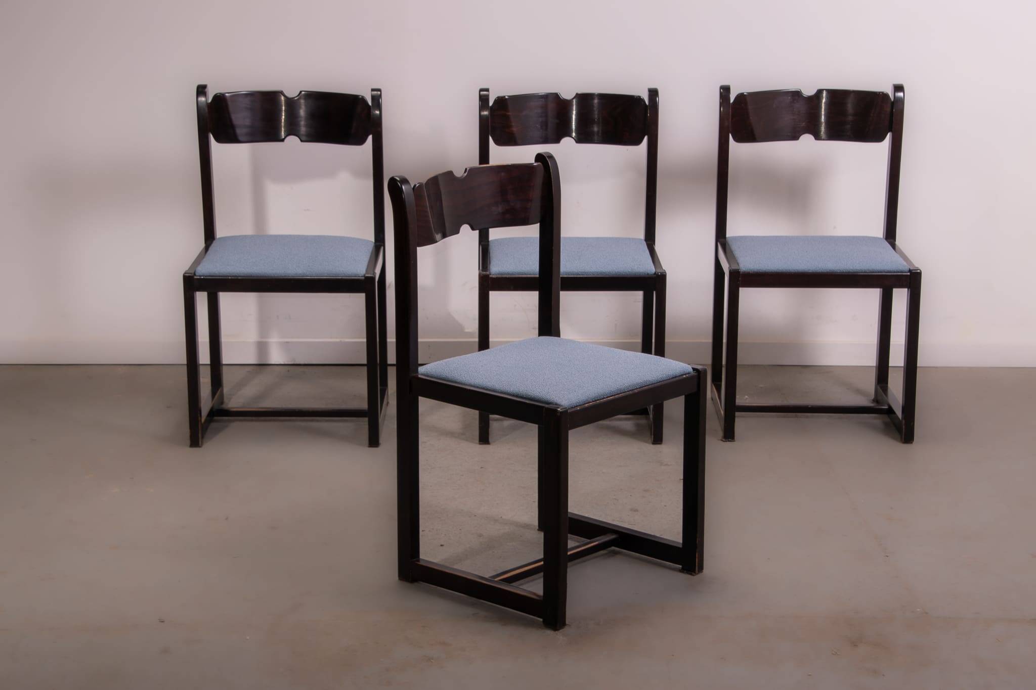 Italian beech and boucle dining chairs