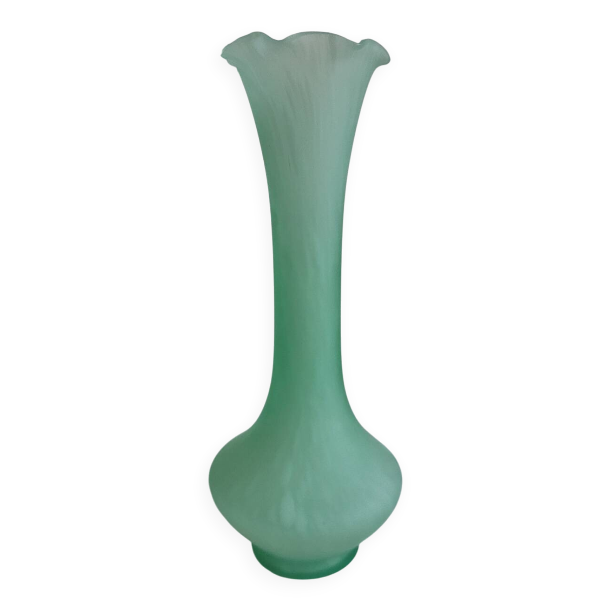 Green and white glass paste single flower vase