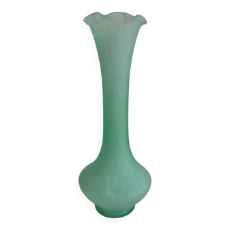 Green and white glass paste single flower vase