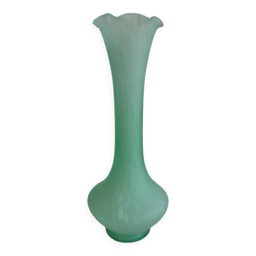 Green and white glass paste single flower vase