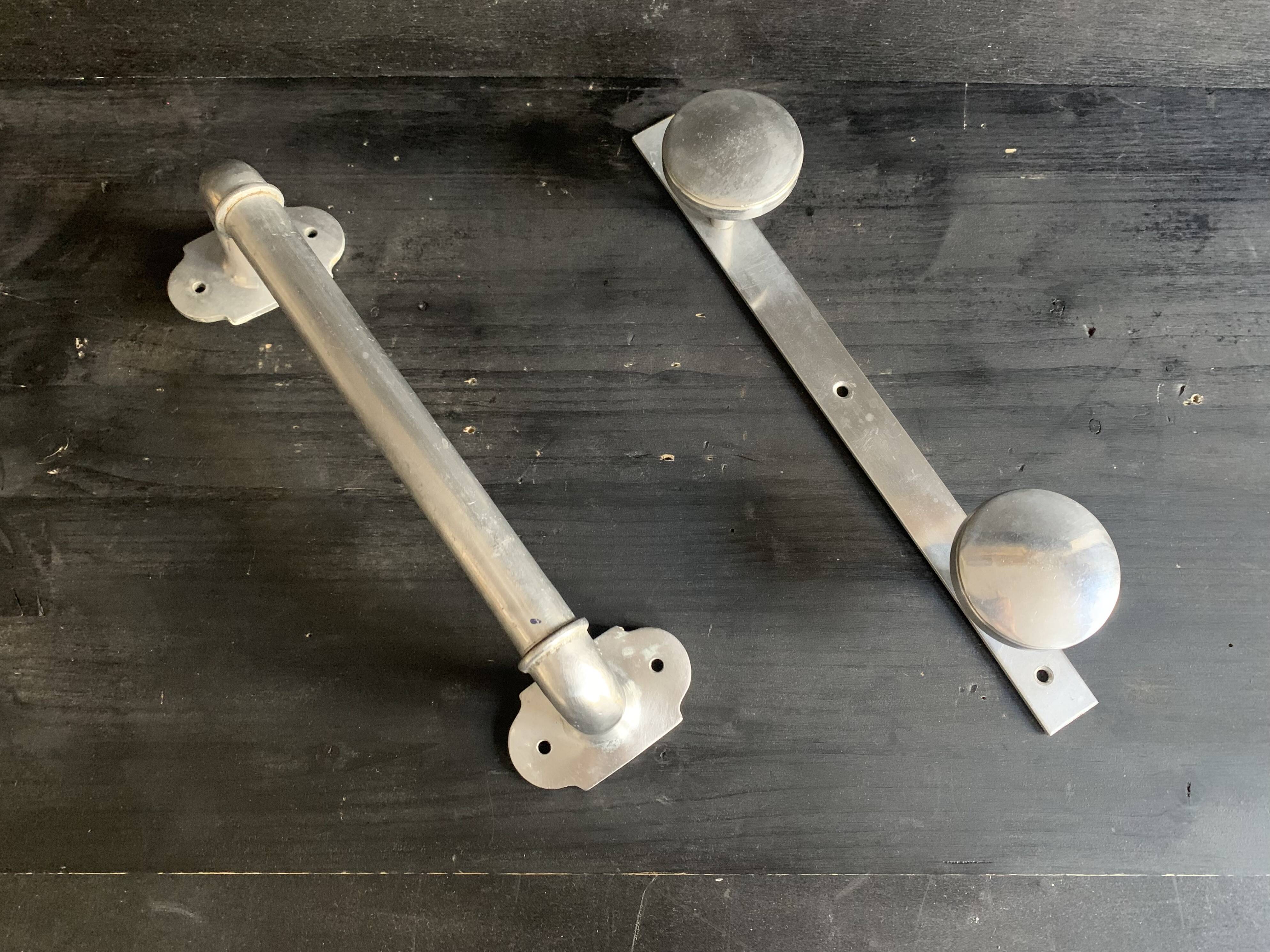 Art Deco aluminum towel rack and wall hooks, 1940