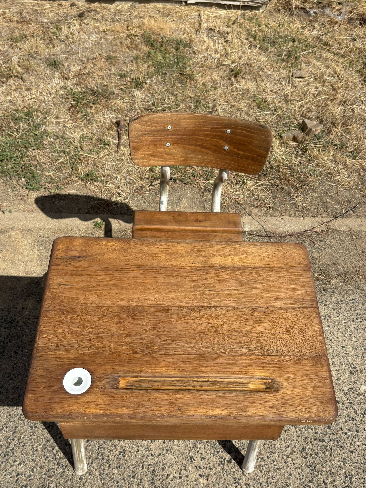 Renovated antique desk with inkwell