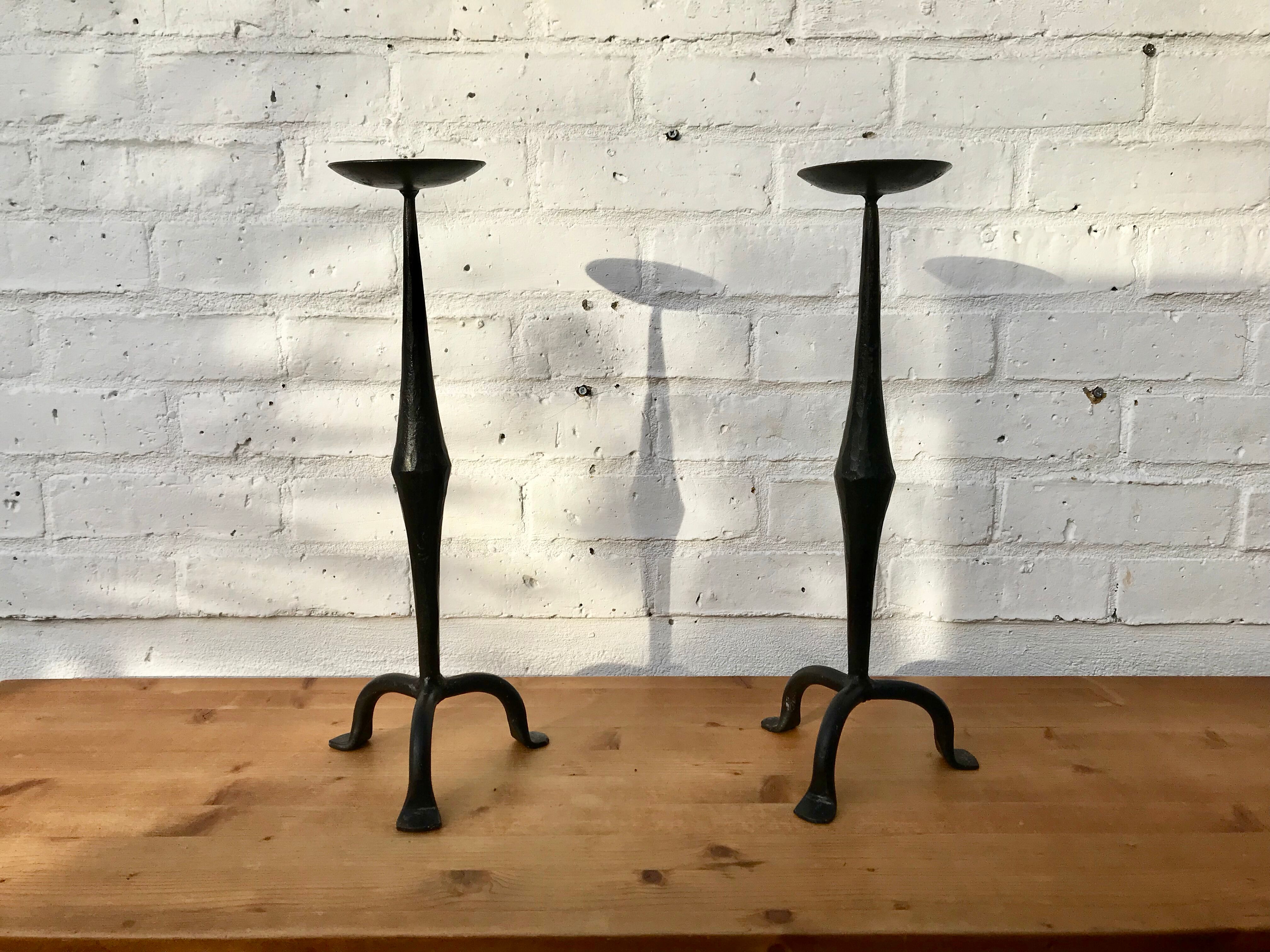 Pair of wrought iron candlesticks black gothic