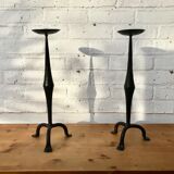 Pair of wrought iron candlesticks black gothic