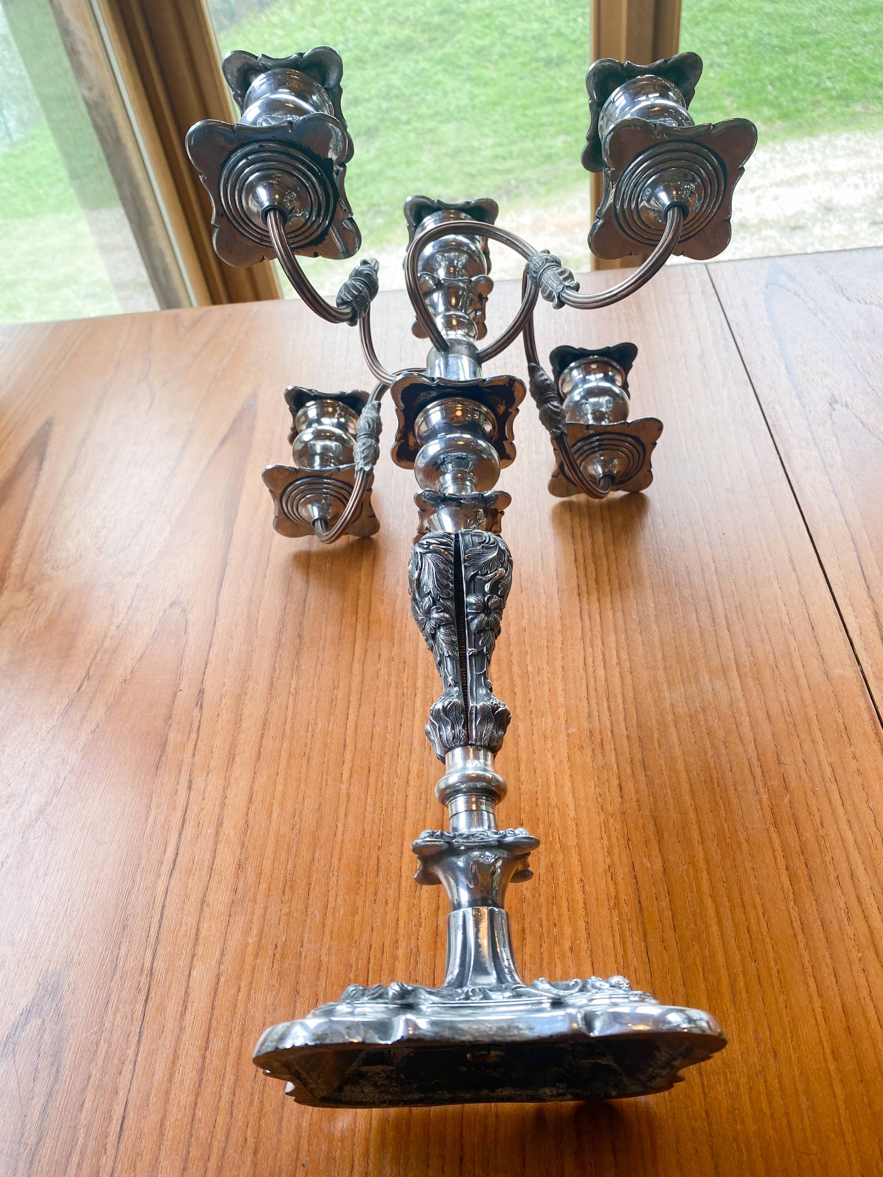 Pair candelabras in silvered bronze