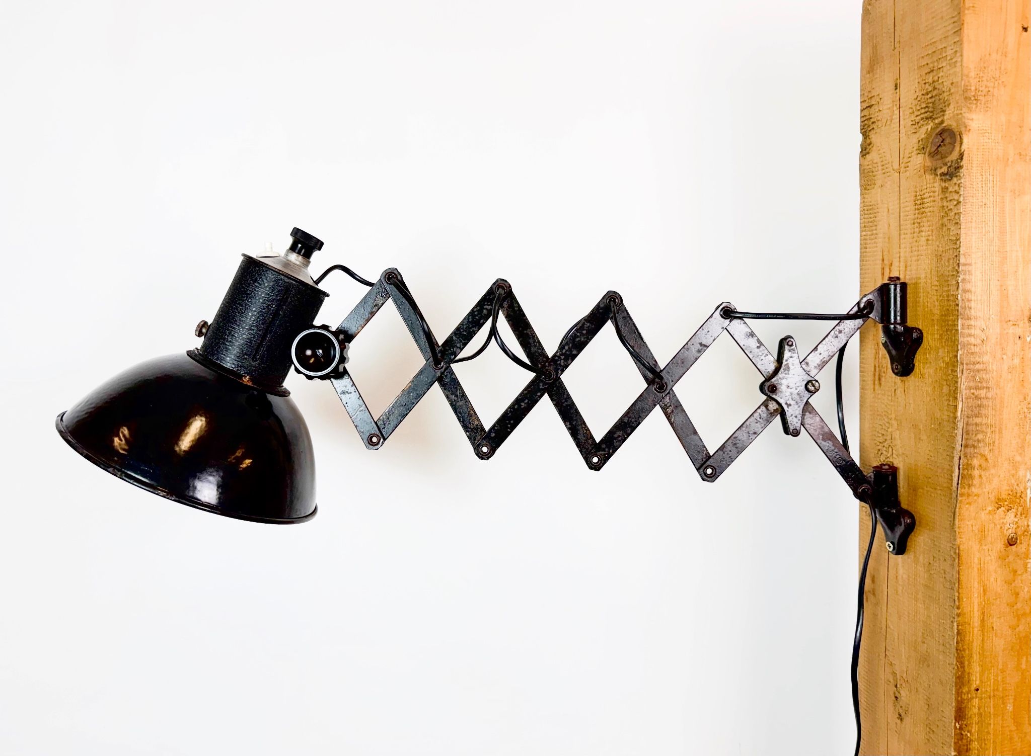 Industrial Black Enamel Scissor Wall Lamp, 1950s