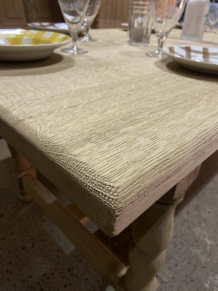 Raw wood farmhouse table