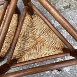 Pair tripod stool vintage design wood and straw