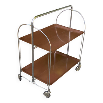 Desserte pliable en acier et bois sur roulettes
