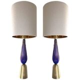 Murano glass table lamps Blu and gold with Bouclé lamp Lampshde by SimoEng
