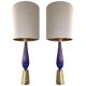 Murano glass table lamps Blu and gold with Bouclé lamp Lampshde by SimoEng