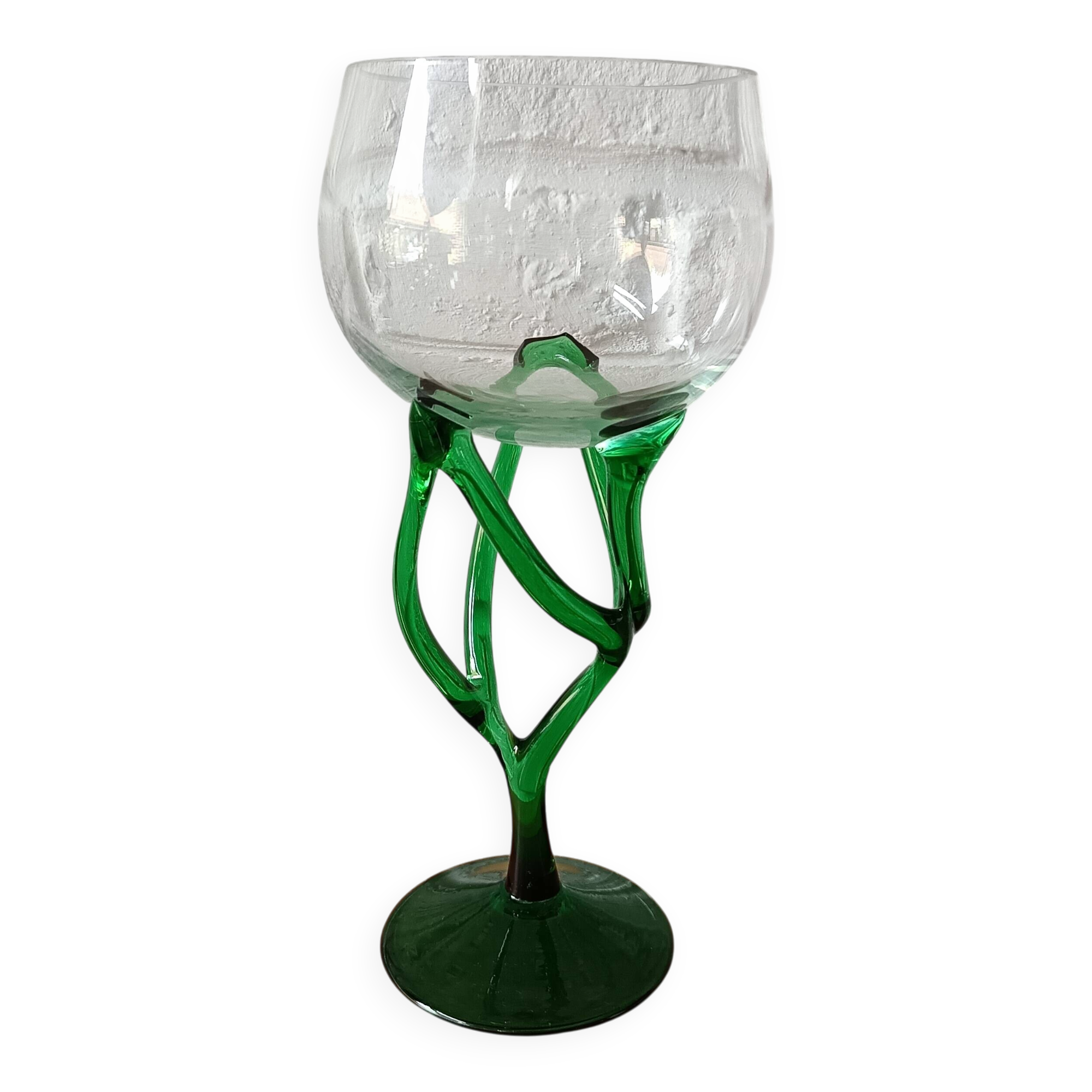 Vintage Emerald Green Jellyfish Blown Glass Bowl on Foot