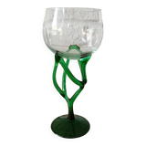 Vintage Emerald Green Jellyfish Blown Glass Bowl on Foot