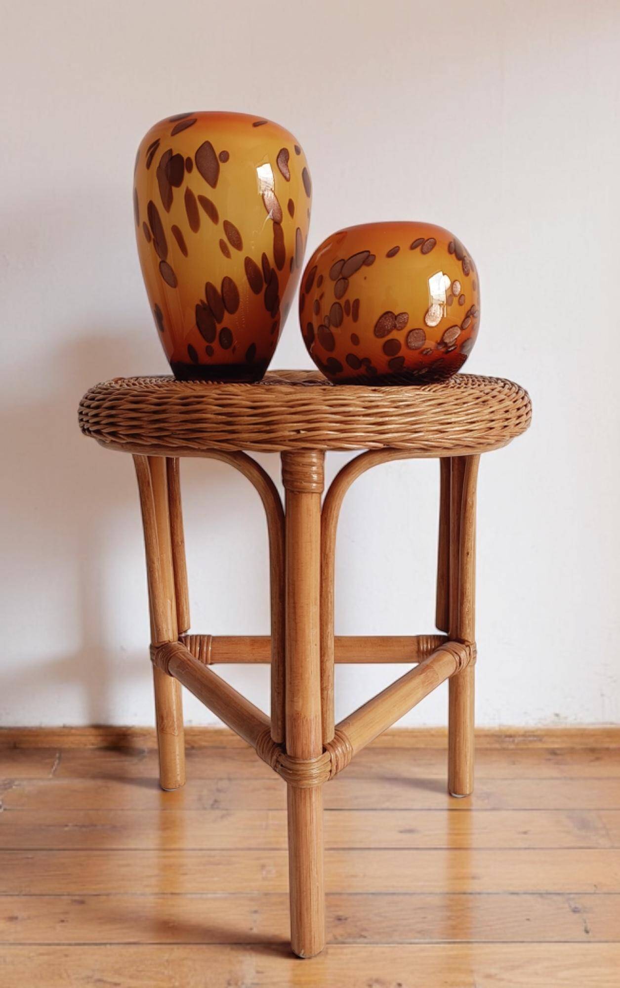 1960s Handmade Vintage French Riviera Wicker & Bamboo Side Table