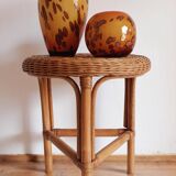 1960s Handmade Vintage French Riviera Wicker & Bamboo Side Table