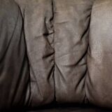 Vintage Mid-Century Modern German Brutalist 2-Seater Brown Leather Bed Sofa