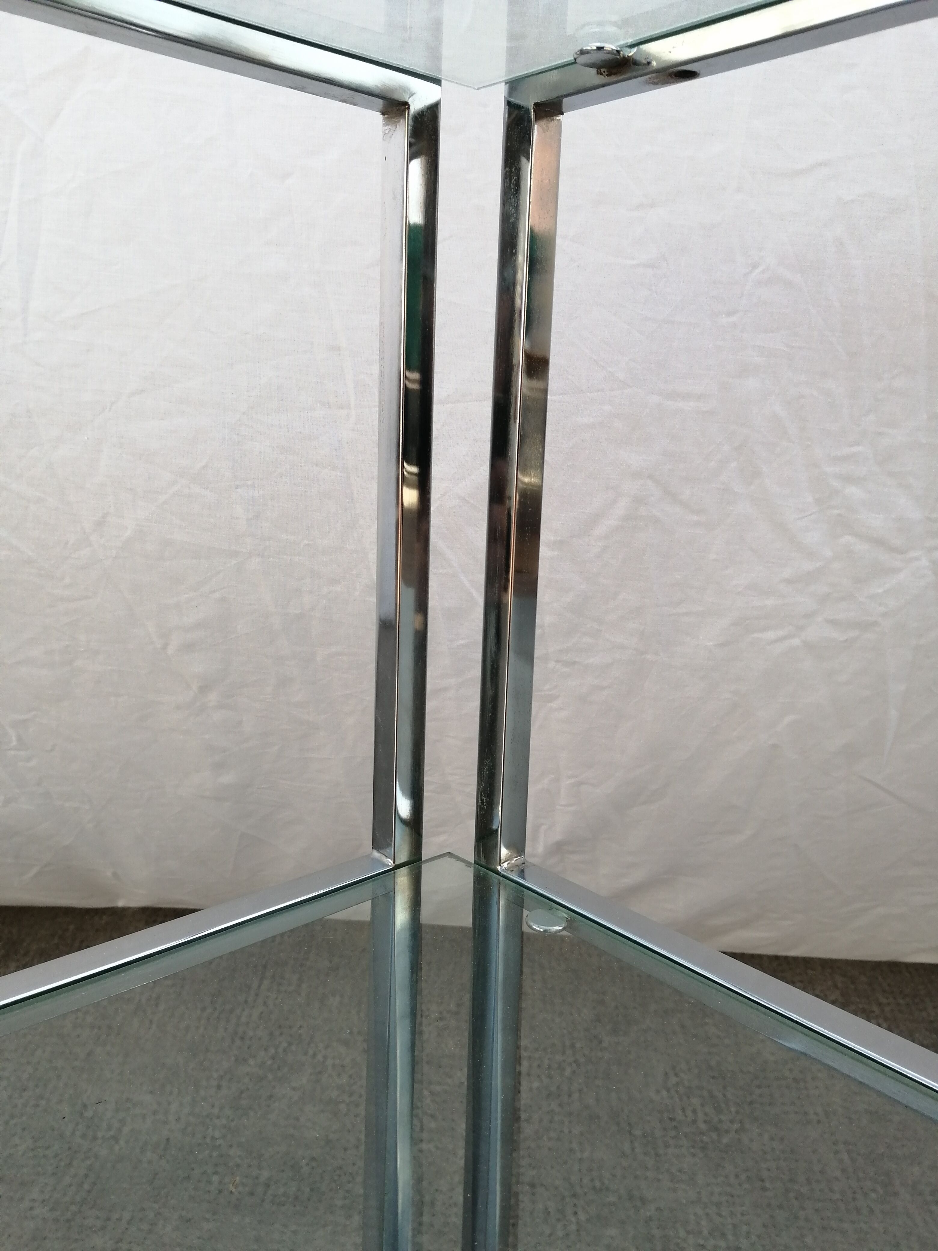 Piece of chrome sofa 2 glass shelves from 1970