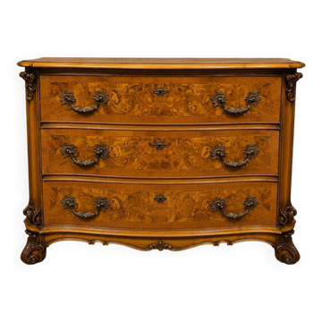 Curved walnut marquetry commode – Louis XV style
