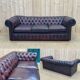 Chesterfield 3-seater sofa in red leather from the 70s