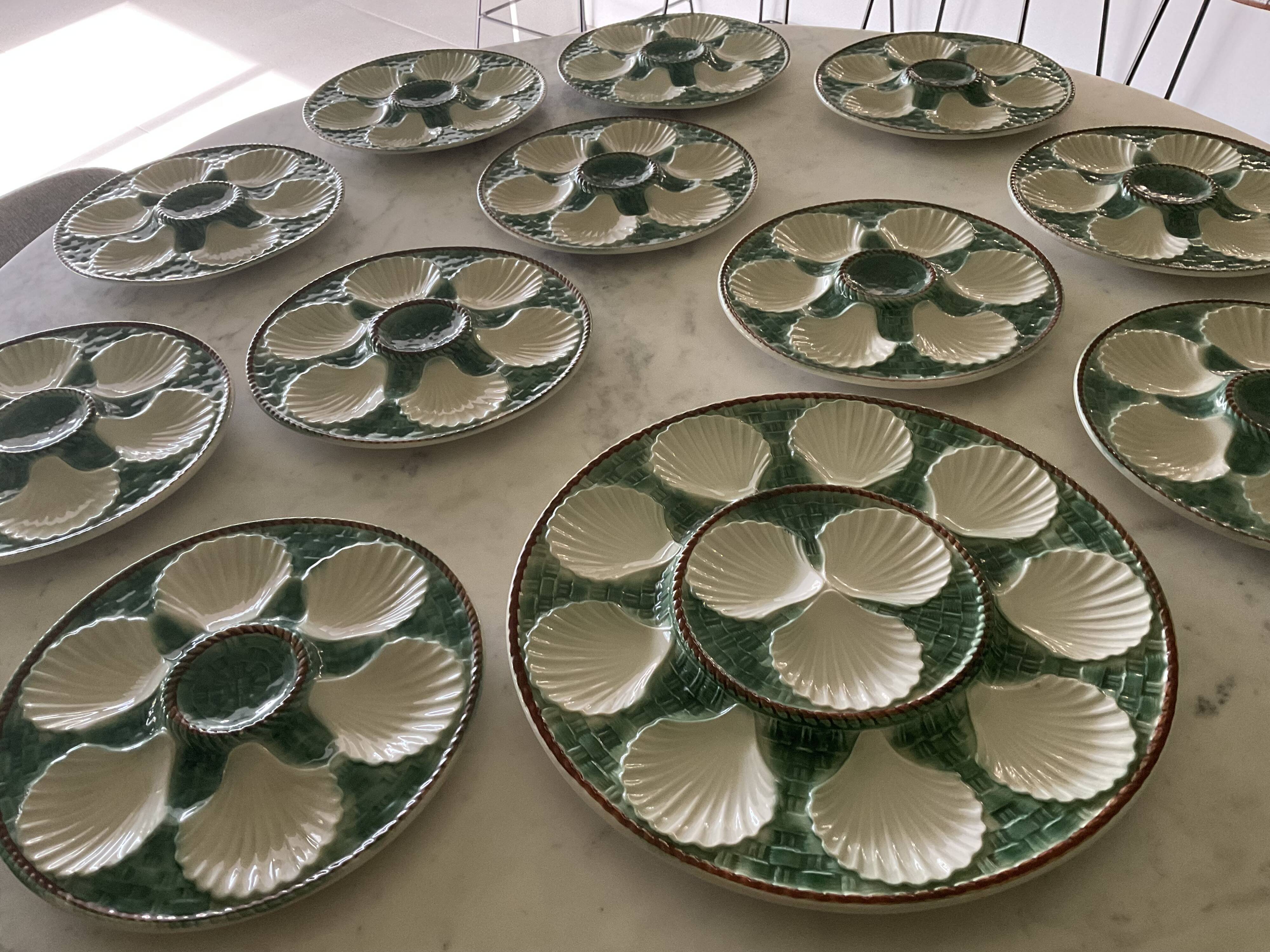6 oyster plates and Longchamps barbotine dish