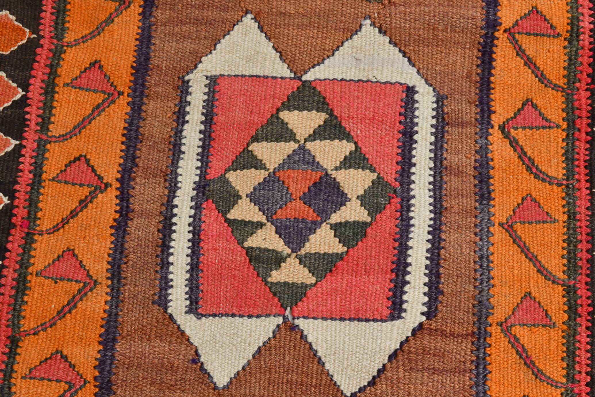 3x11 Orange & Brown Kilim Runner Rug, 88x330Cm